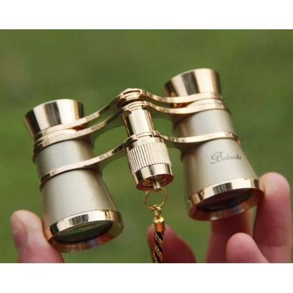 Opera Glasses Binoculars 3X25 Theater Glasses Mini Binocular Compact Lightweight with Handle for Adults Kids Women in Musical Concert (Gold with Chain)