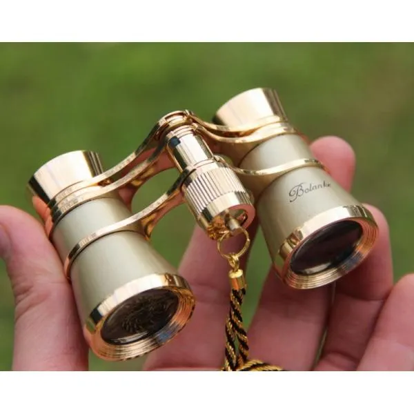 Opera Glasses Binoculars 3X25 Theater Glasses Mini Binocular Compact Lightweight with Handle for Adults Kids Women in Musical Concert (Gold with Chain)