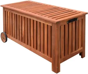 Organizes Outdoor Essentials with Patio Storage Box, Natural Oil-Finished Wood, Waterproof Inner Bag, Easy Transport with Wheels and Handle