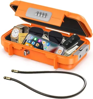 ORIA Portable Security Case, Personal Travel Safe Box, Anti-Theft Waterproof Beach Safe Lock Box with 4-digit Combination Code, Removable Chain, for Cash Jewelry Phones Credit Cards, Orange
