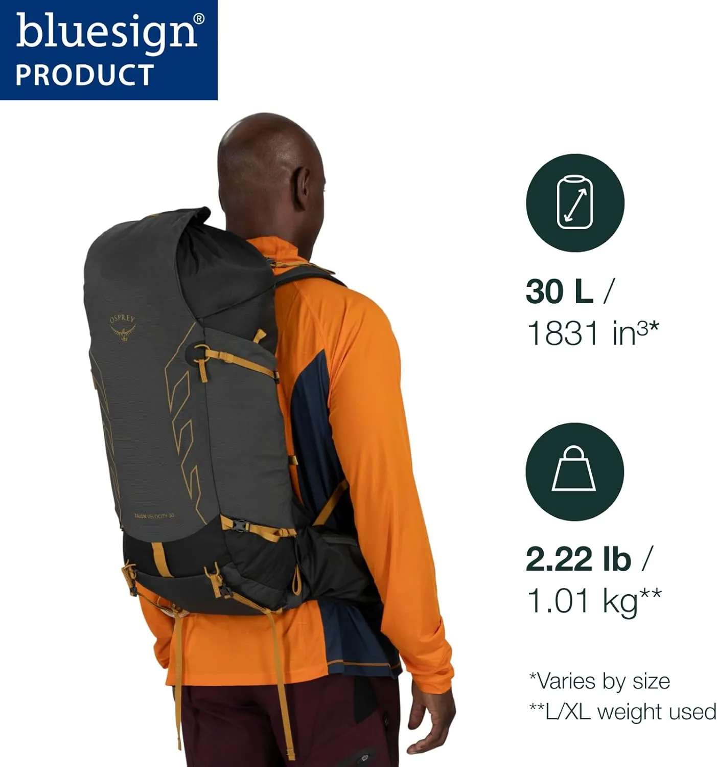 Osprey Talon Velocity 30L Men's Hiking Backpack, Dark Charcoal/Tumbleweed, S/M