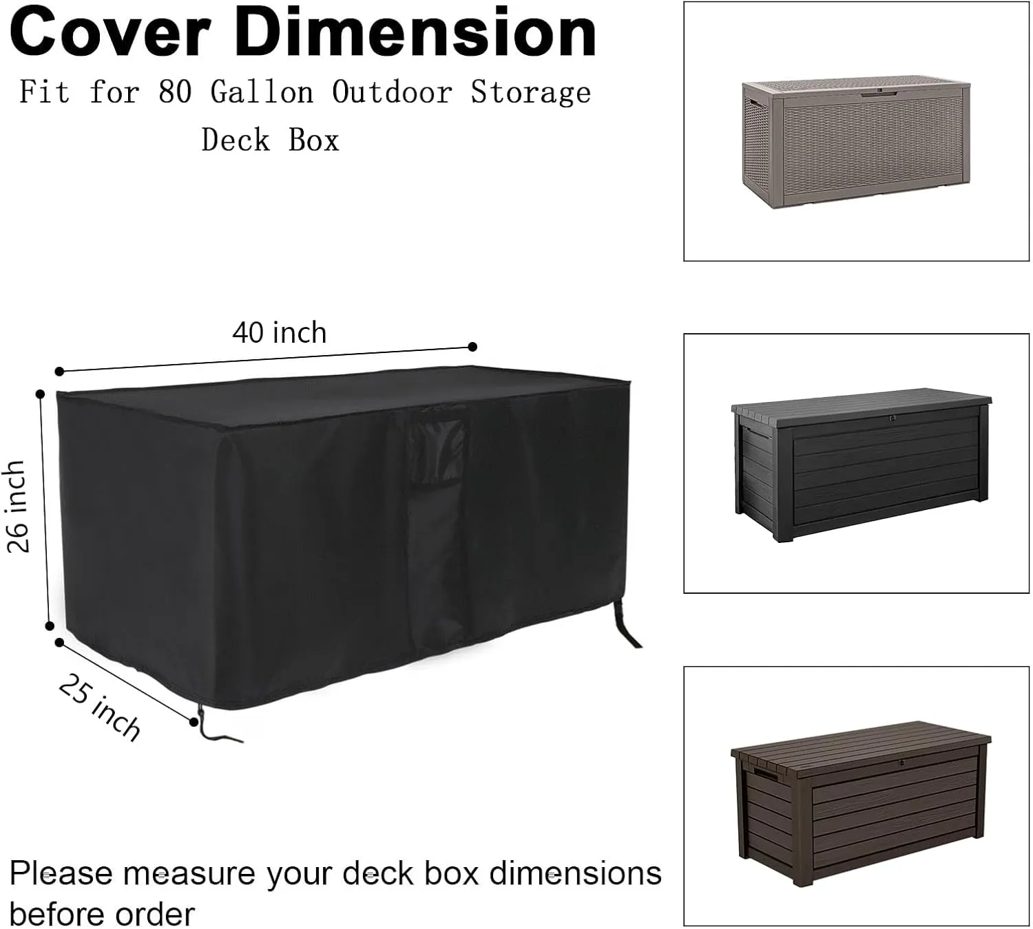 Outdoor Deck Storage Box Cover for 80 Gallon Deck Boxes,Waterproof Patio Storage Box Cover - 40 X 25 X 26 Inch