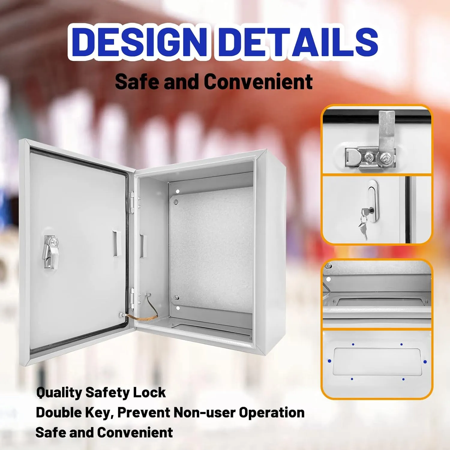 Outdoor Electrical Box 12 x 10 x 6''D NEMA 4X Enclosure Steel Box, Waterproof & Dustproof Outdoor/Indoor Lockable Electrical Junction Box, with Mounting Plate