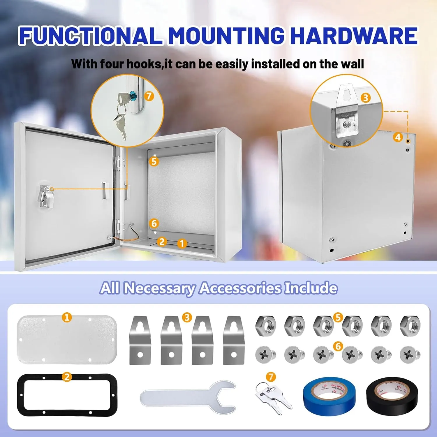 Outdoor Electrical Box 24x 24 x 8''D NEMA 4X Enclosure Steel Box, Waterproof & Dustproof Outdoor/Indoor Lockable Electrical Junction Box, with Mounting Plate