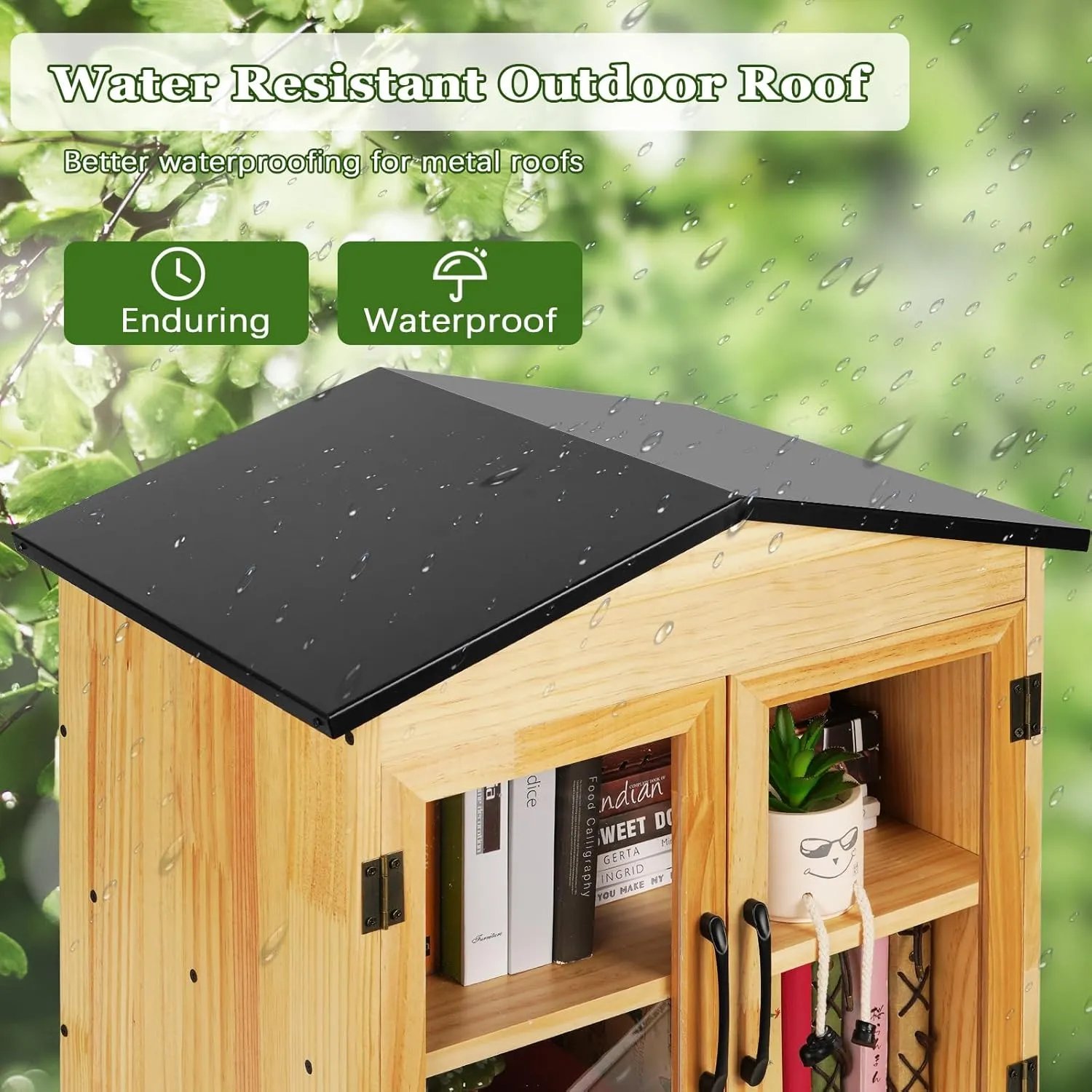 Outdoor Library Outdoor Book Box Storage Small Wooden Cabinet Little Literature Box for Neighborhoods Community and Schools Sharing Books, Flyers, Newspapers, Food and Art (D)