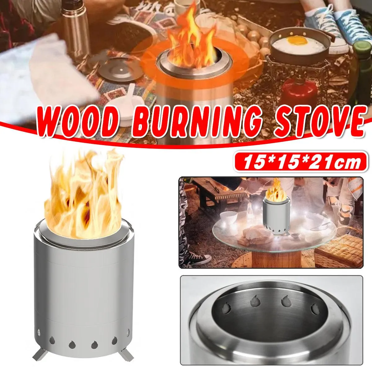 Outdoor Mini Tabletop Fire Pit Portable Low Smoke Stove with Stand for Camping