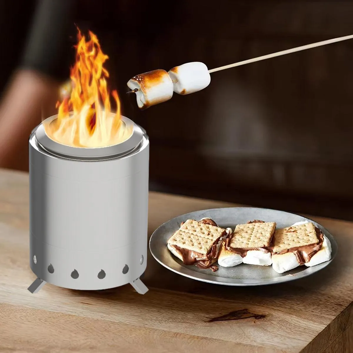 Outdoor Mini Tabletop Fire Pit Portable Low Smoke Stove with Stand for Camping
