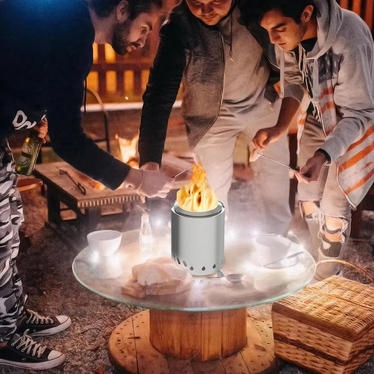Outdoor Mini Tabletop Fire Pit Portable Low Smoke Stove with Stand for Camping