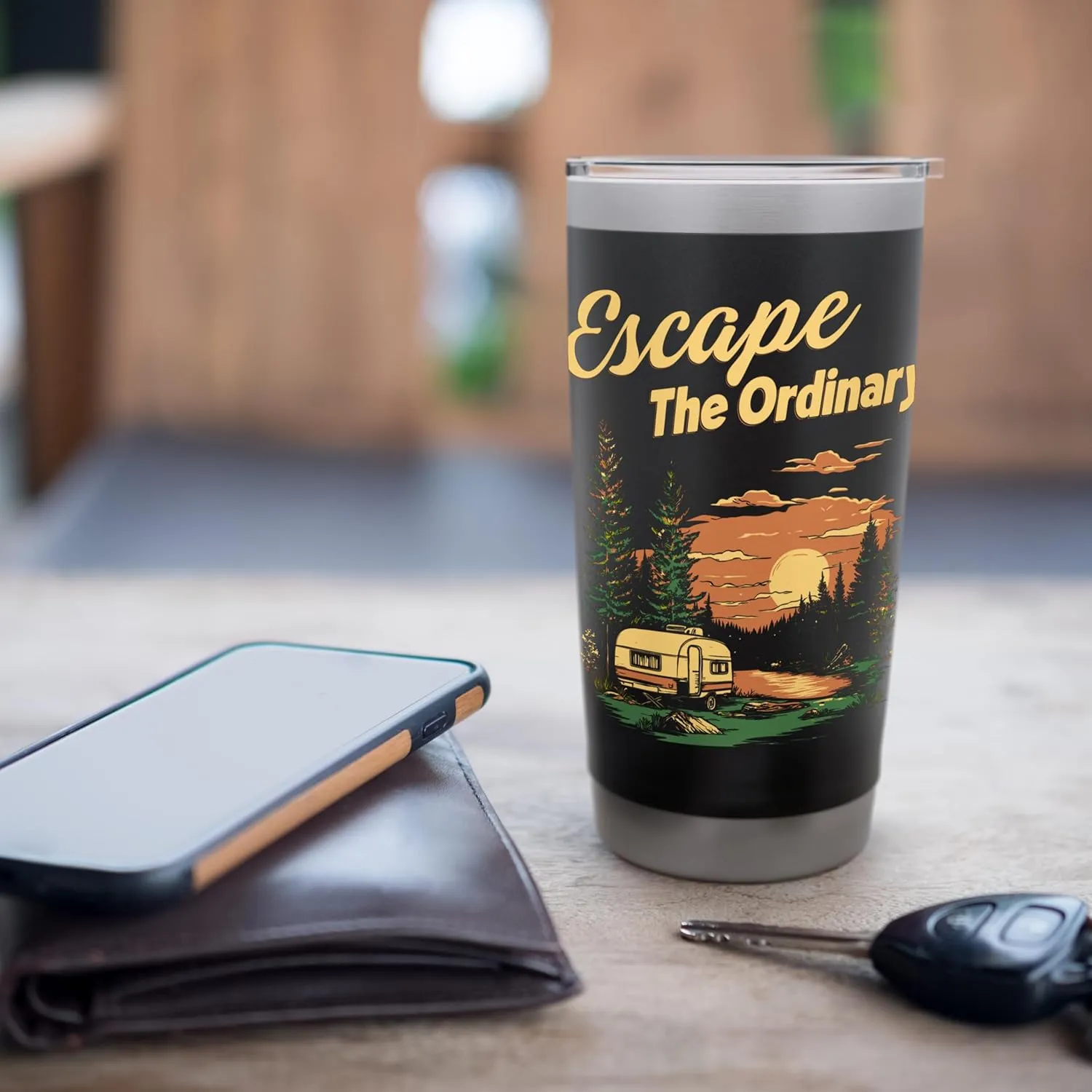 Outdoor Off-Grid Adventure RV Road Trip Camping Sunset Scene Stainless Steel Insulated Tumbler