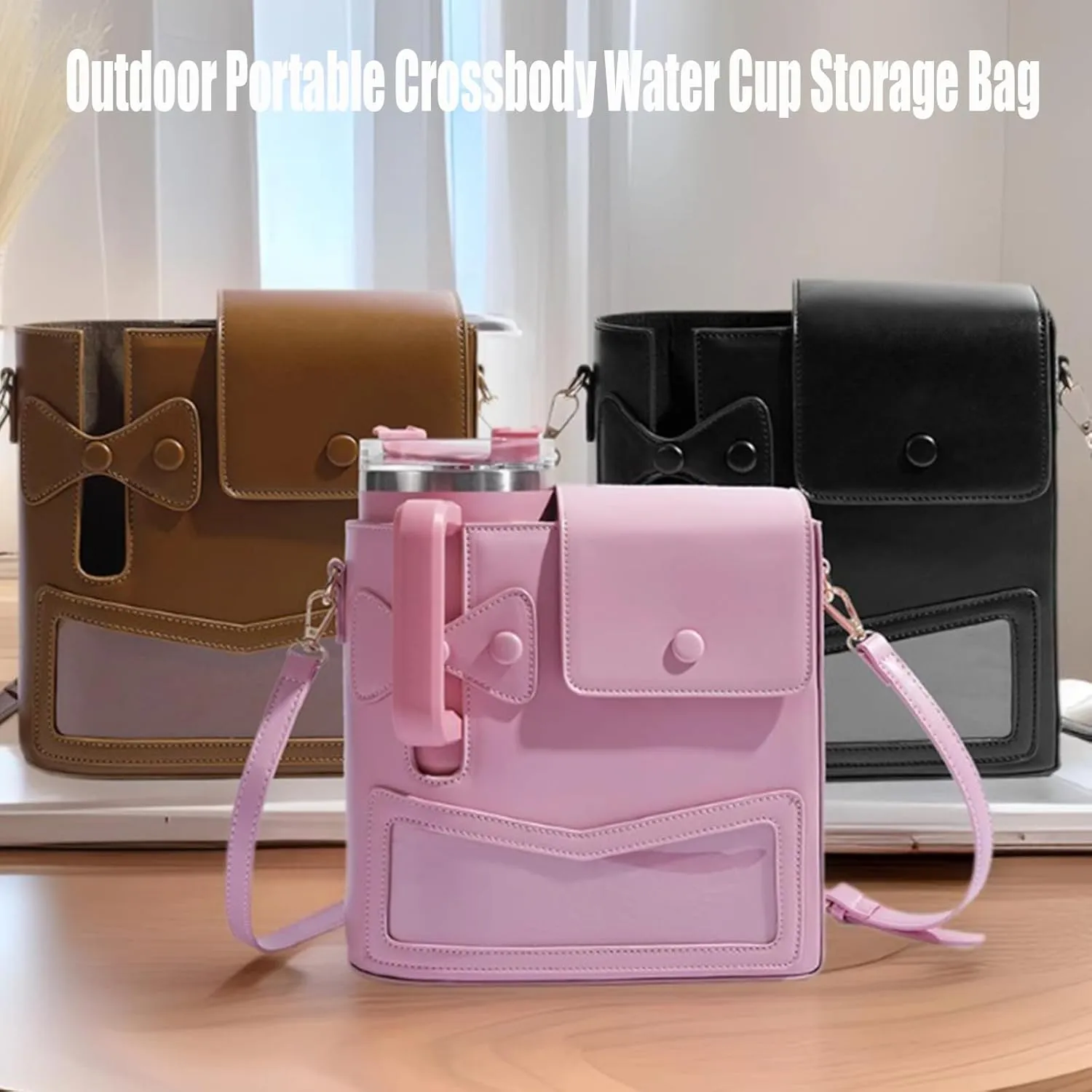 Outdoor Portable Crossbody Water Cup Storage Bag, Cross Body Bag with Water Bottle Holder, Adjustable Shoulder Strap