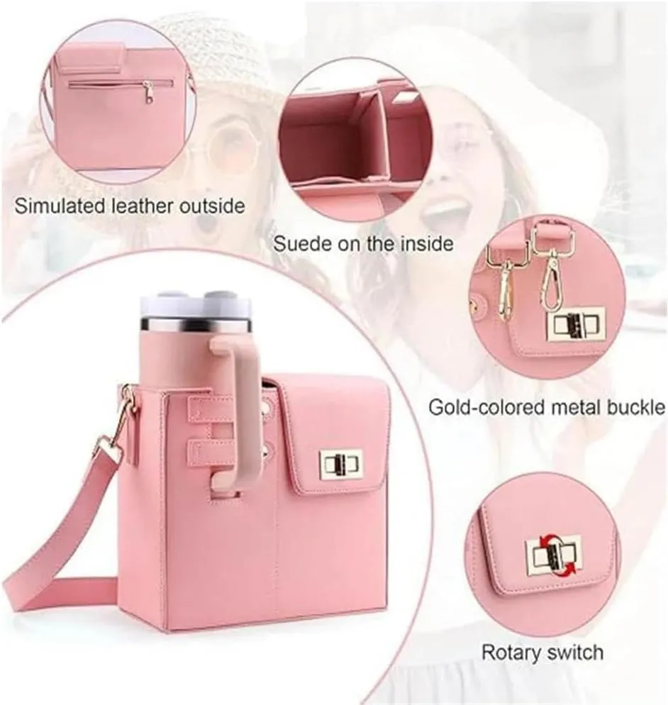 Outdoor Portable Crossbody Water Cup Storage Bag, Cup Holder Bag for Stanley Cup 40 Oz Tumbler, Water Bottle Holder Bag with 2 Adjustable Strap, Stanley Bag for Sports Hiking Travelling (Brown)