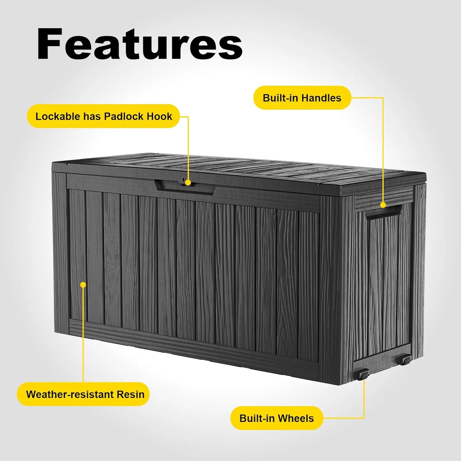 Outdoor Storage Box with Wheels – 75 Gallon Mobile Waterproof Resin Deck Box, Lockable Storage for Patio Cushions, Garden Tools, Pool Accessories – UV-Resistant Storage Bench for Backyard & Deck