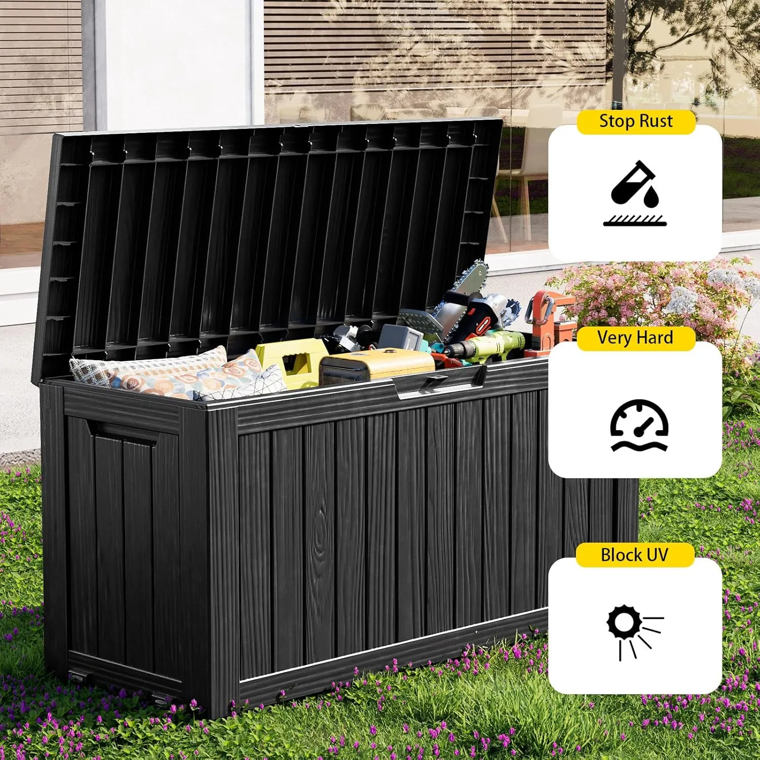 Outdoor Storage Box with Wheels – 75 Gallon Mobile Waterproof Resin Deck Box, Lockable Storage for Patio Cushions, Garden Tools, Pool Accessories – UV-Resistant Storage Bench for Backyard & Deck