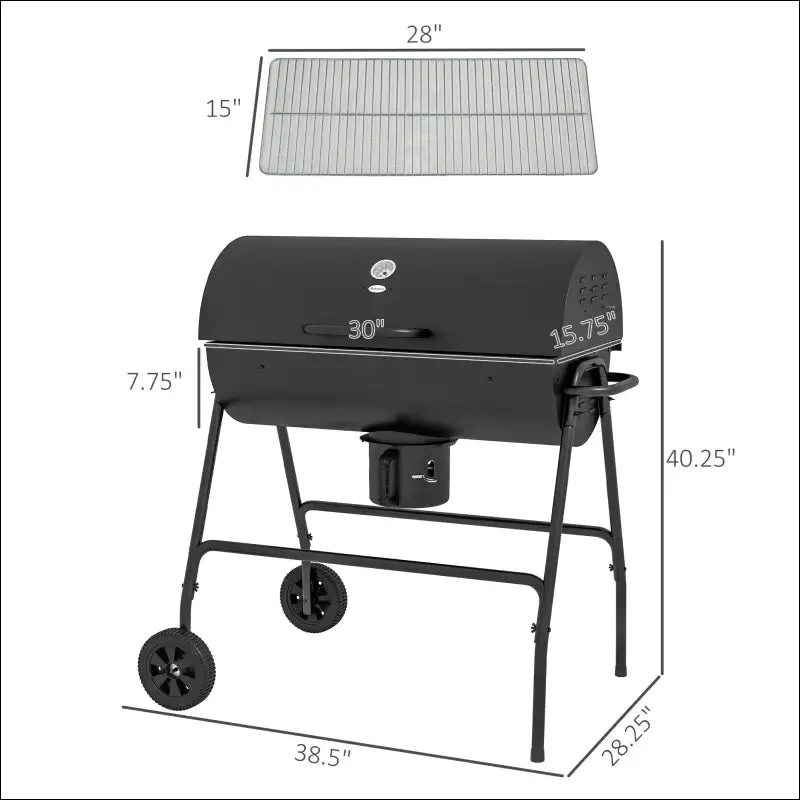 Outsunny barrel charcoal bbq grill with 420 sq.in. Cooking area, outdoor barbecue with wheels, ash