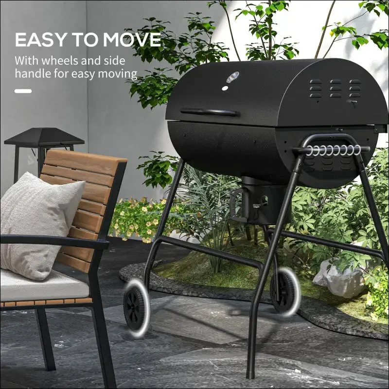 Outsunny barrel charcoal bbq grill with 420 sq.in. Cooking area, outdoor barbecue with wheels, ash