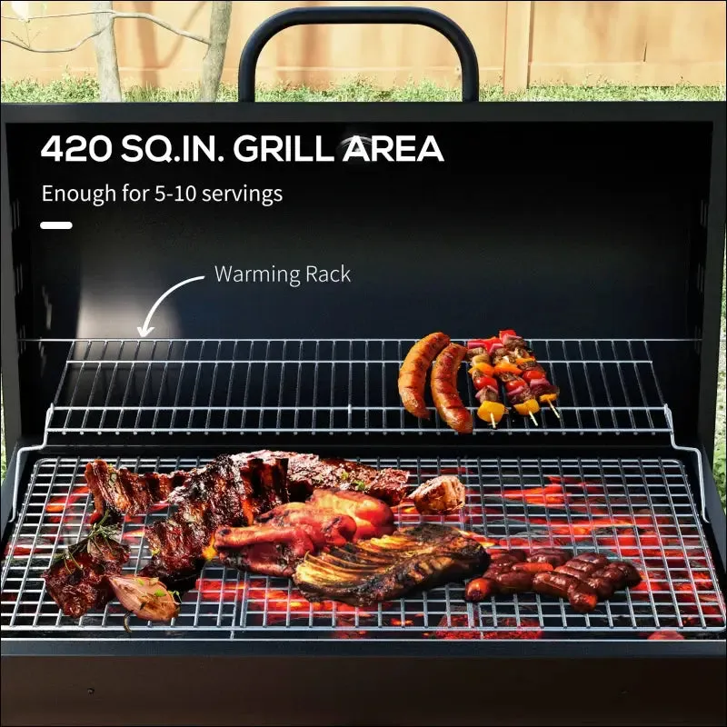 Outsunny barrel charcoal bbq grill with 420 sq.in. Cooking area, outdoor barbecue with wheels, ash