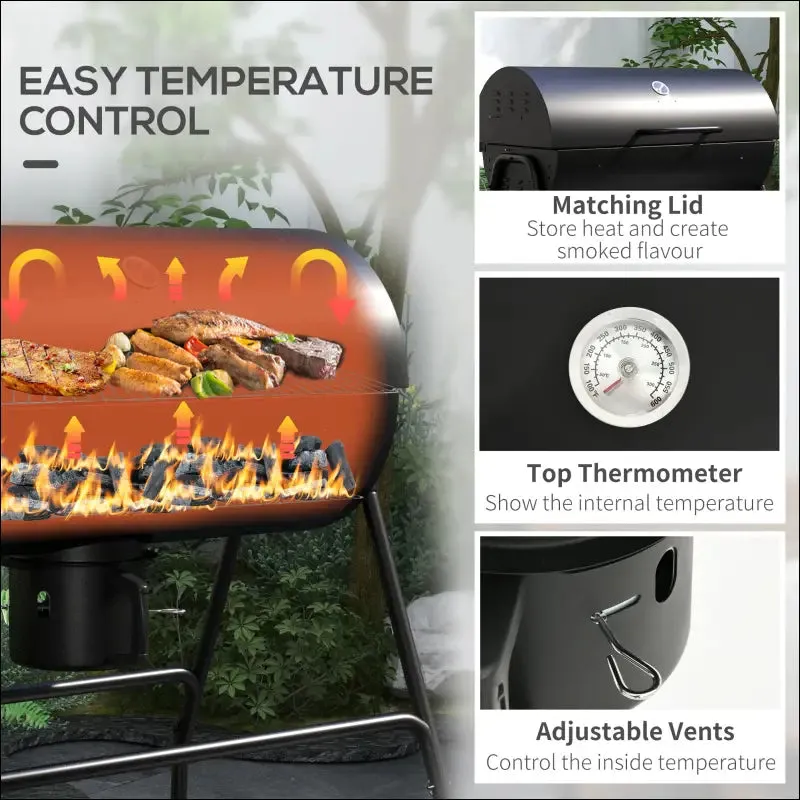 Outsunny barrel charcoal bbq grill with 420 sq.in. Cooking area, outdoor barbecue with wheels, ash