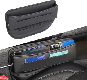 Pack-1 Car Seat Gap Filler Bag, 11.81" x 7.87" x 1.77" Leather Center Console Storage Box, Universal Car Seat Organizer Storage, Car Gap Filler Seat Gap Filler for Most Car Models (Black)