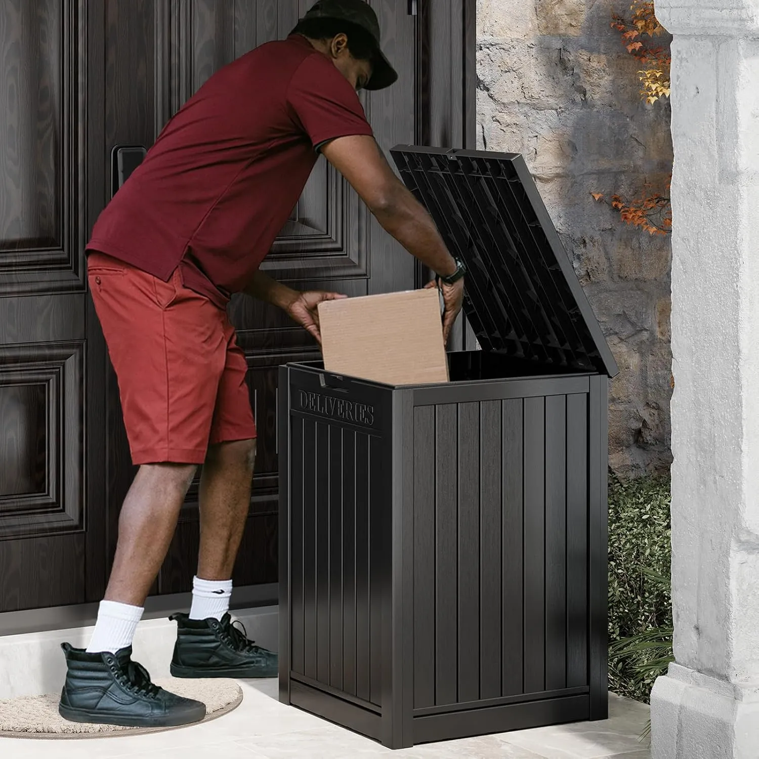 Package Delivery Box for Outside, 48 Gallon Storage with Lockable Secure, Large Double Wall Resin Outdoor Package Delivery Waterproof