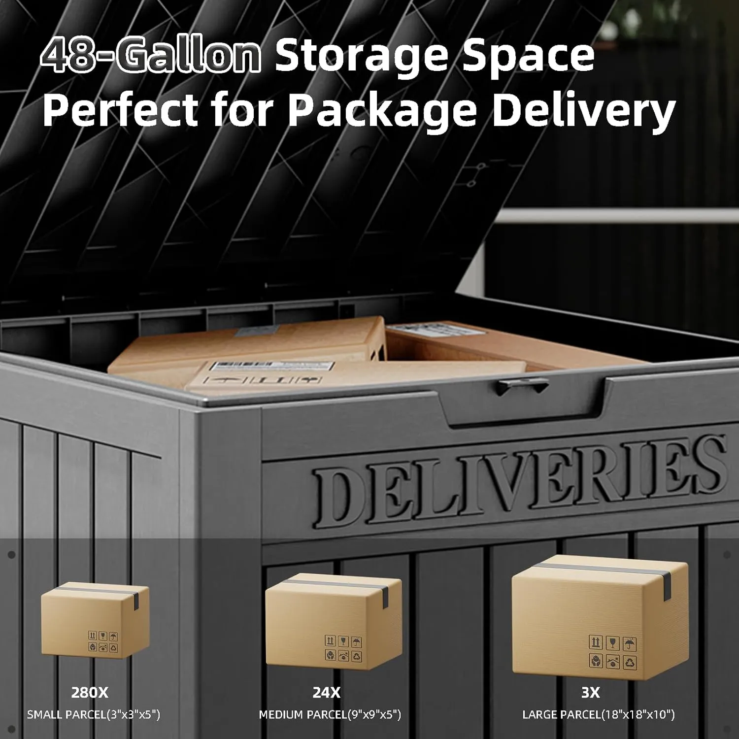 Package Delivery Box for Outside, 48 Gallon Storage with Lockable Secure, Large Double Wall Resin Outdoor Package Delivery Waterproof