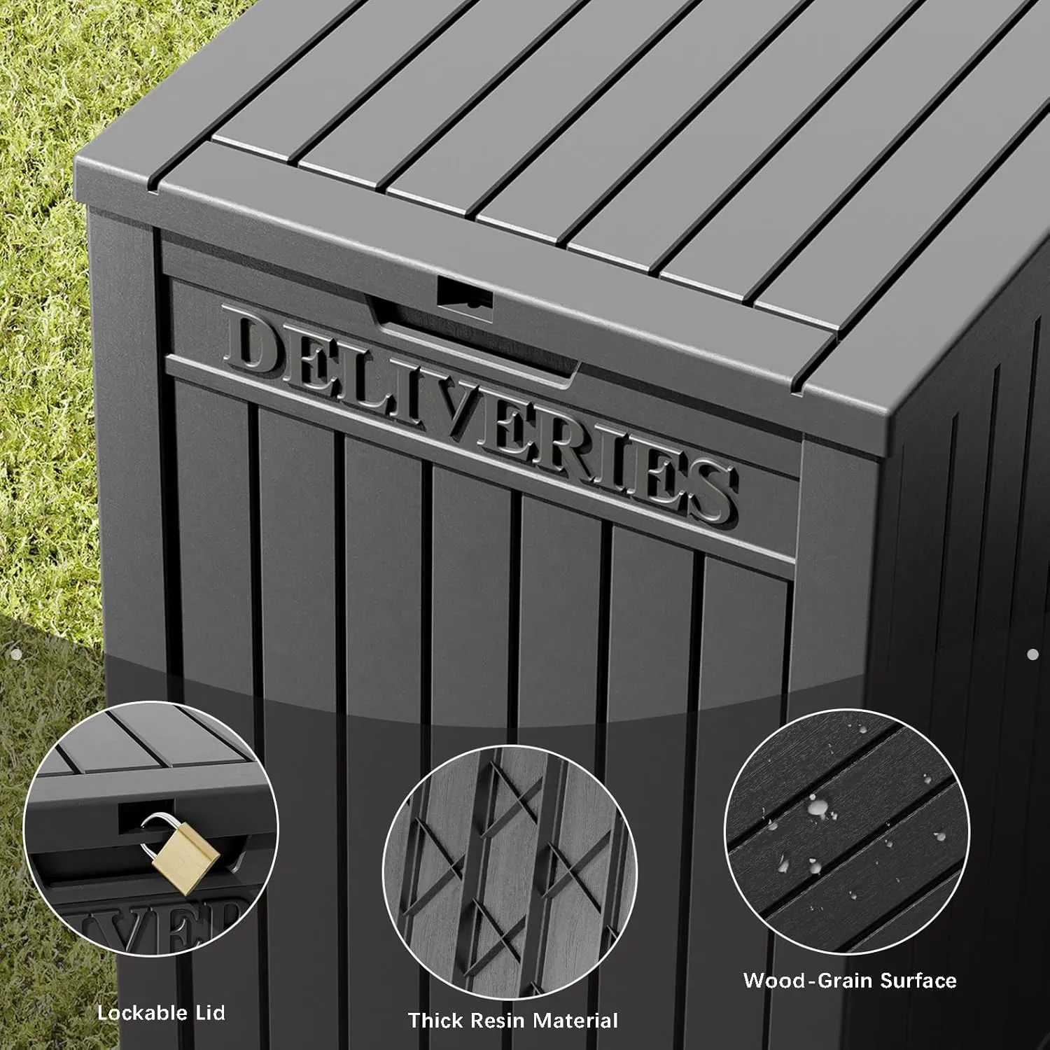 Package Delivery Box for Outside, 48 Gallon Storage with Lockable Secure, Large Double Wall Resin Outdoor Package Delivery Waterproof