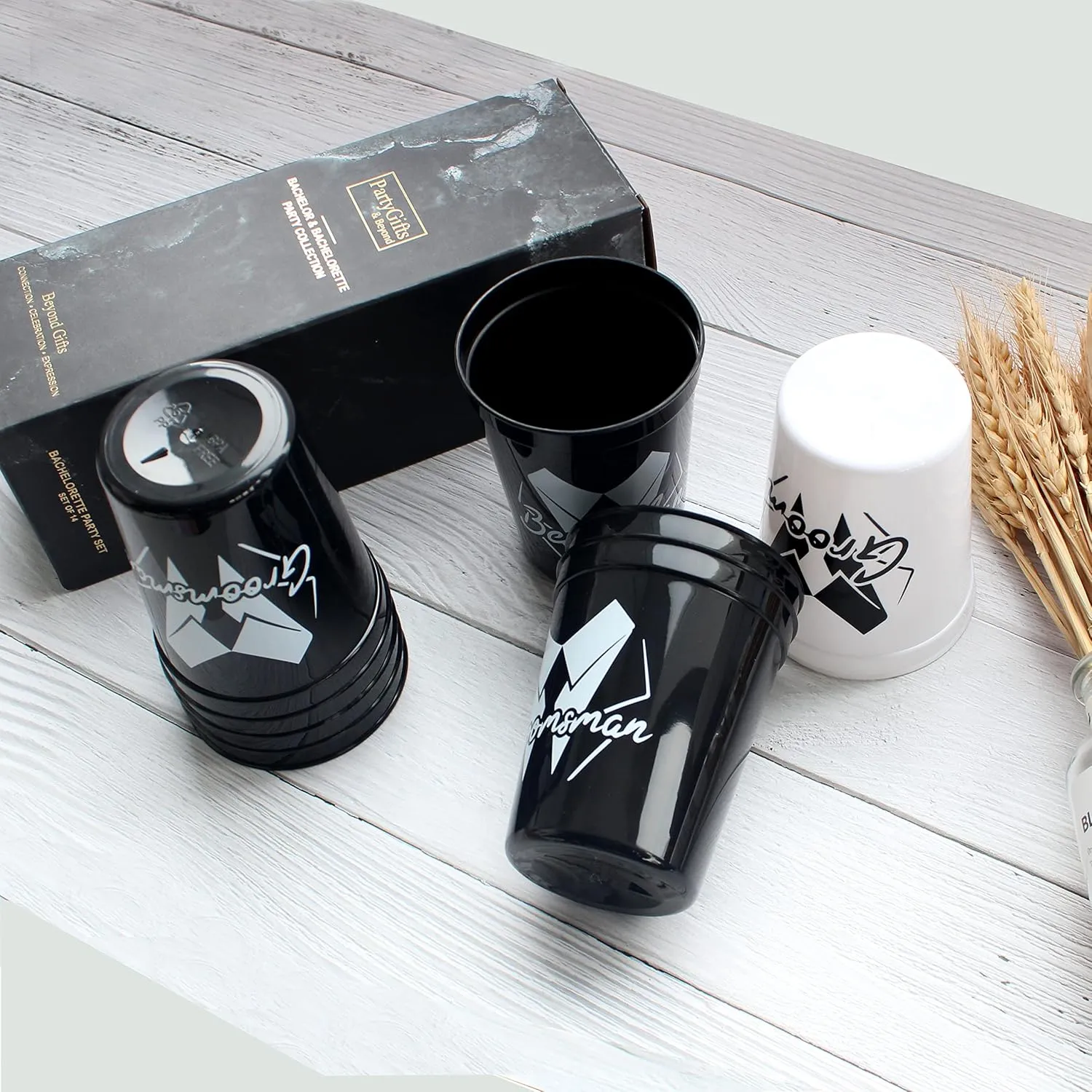 Party Gifts & Beyond Bachelor Party Cups 13PCS Team Groomsman Plastic Cups Best Man Cup for Wedding(Squiggle)
