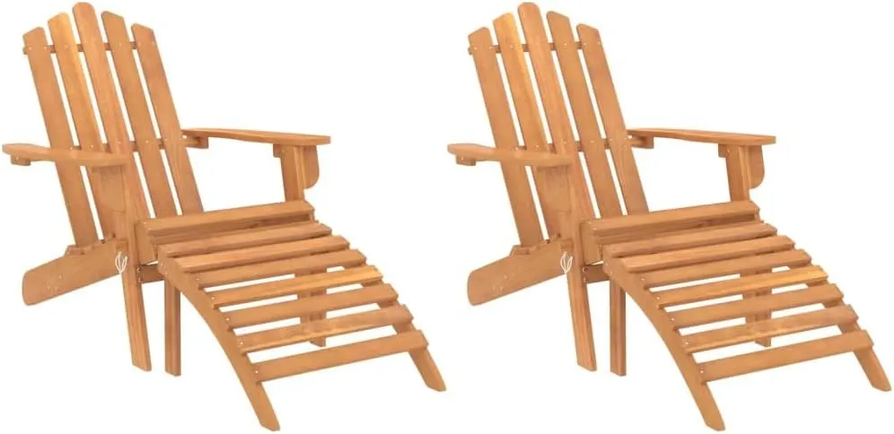 Patio Adirondack Chairs with Footrests 2 pcs Solid Acacia Wood Outdoor Lounge Chairs Comfortable Folding Patio Furniture for Garden, Deck, and Terrace