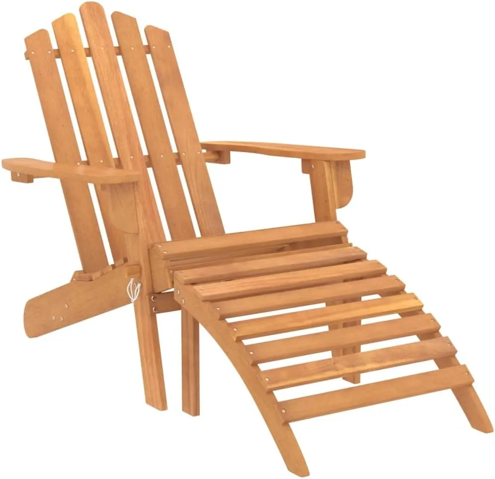 Patio Adirondack Chairs with Footrests 2 pcs Solid Acacia Wood Outdoor Lounge Chairs Comfortable Folding Patio Furniture for Garden, Deck, and Terrace