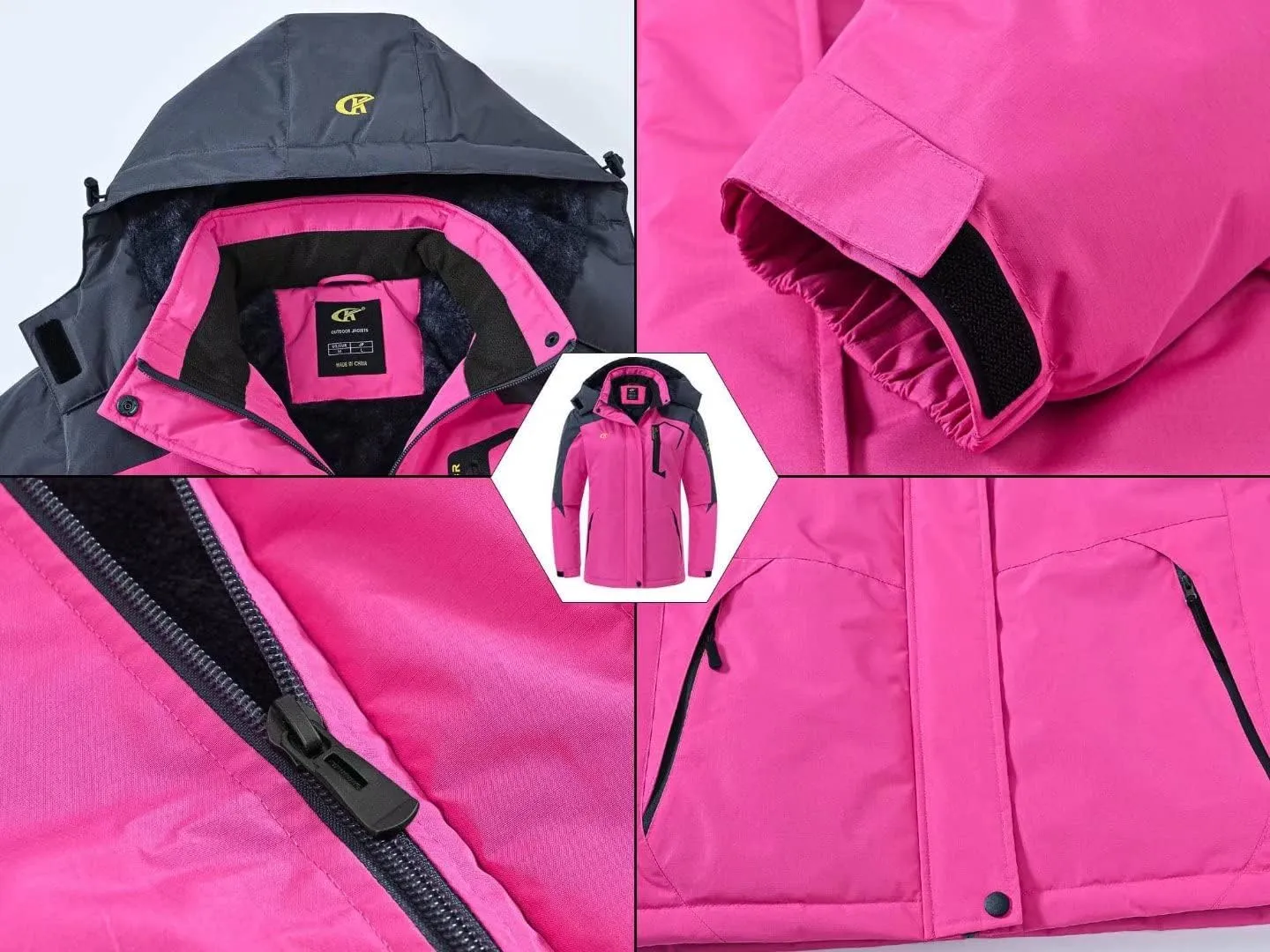 Pdbokew Women's Skiing Snowboarding Jackets Fleece Hood Mountain Snow Coat