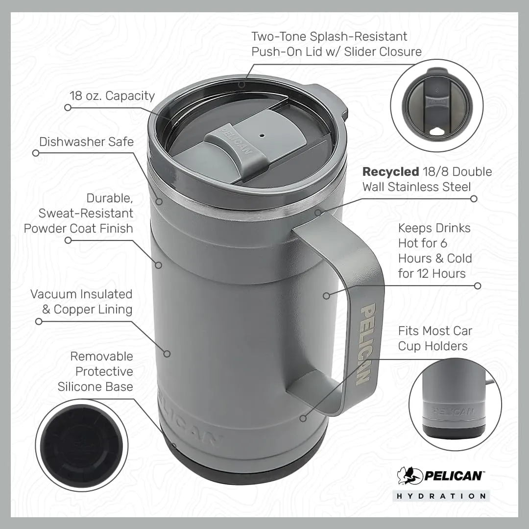 Pelican Hydration Pelican Ridge™ 18 oz Vacuum Insulated Tumbler - Recycled Stainless Steel Double Wall Travel with Dual Lid, Powder Coated Insulated Coffee Mug For Hot Cold Drinks Lagoon