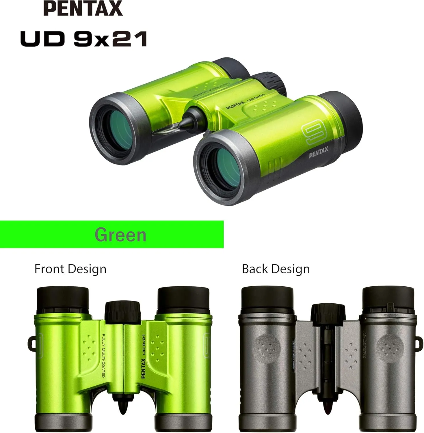 PENTAX Binoculars UD 9x21 Green. A bright, clear field of view, a compact, lightweight body with roof prism, Fully Multi-Coated optics provides excellent image performance. Concerts Sports Traveling.