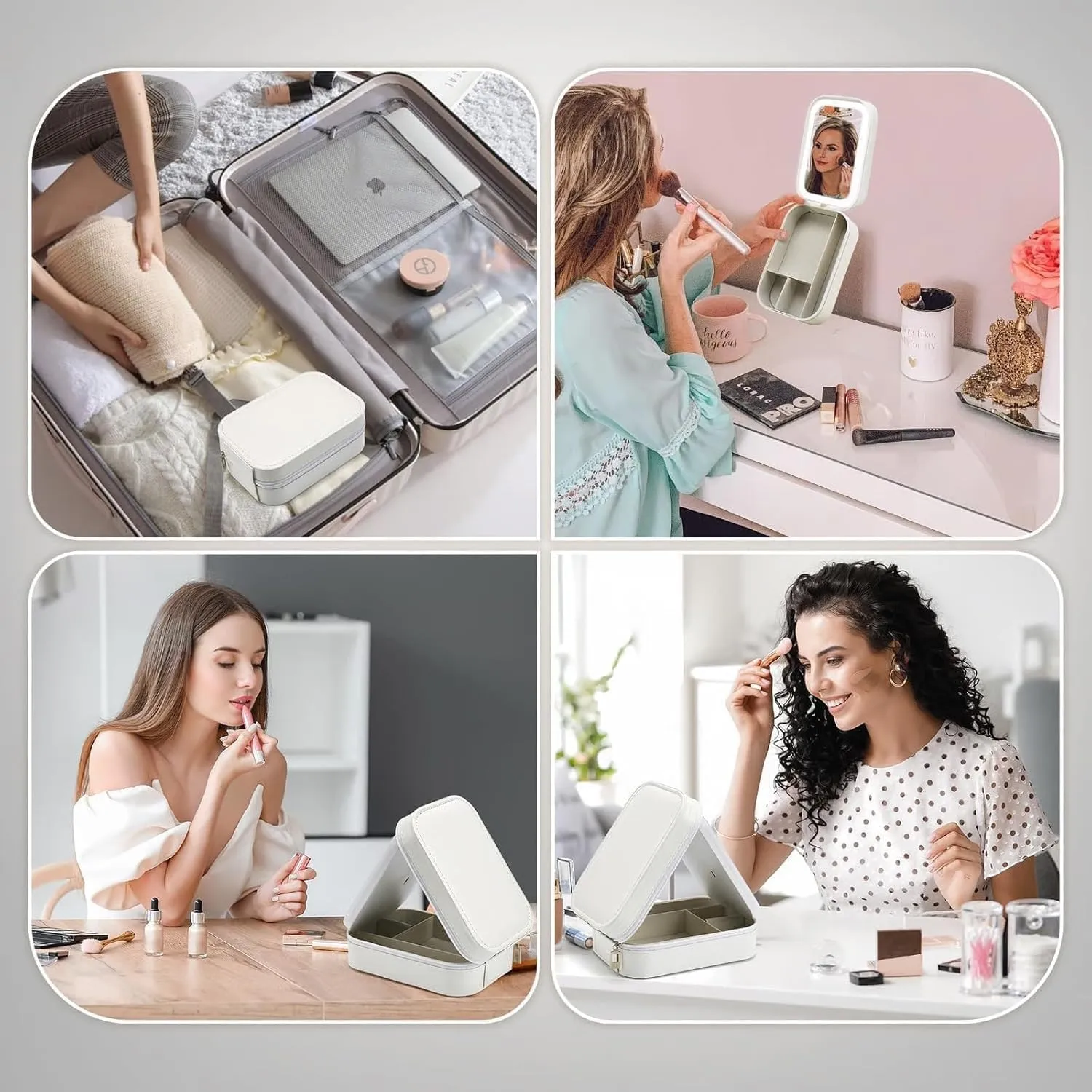 Periodicali Travel Makeup Mirror, Periodical Travels Makeup Mirror, Foldable Periodical Makeup, Portable Led Mirror with Storage, Portable and Dustproof (White)