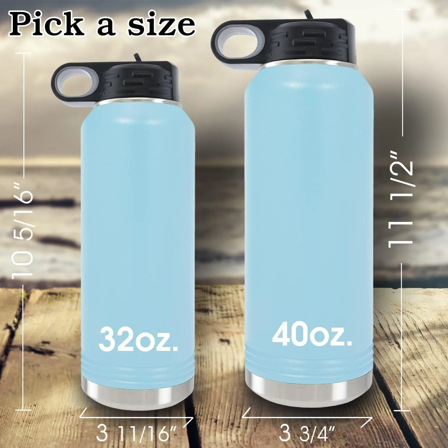 Personalized Water Bottle for Girls 40oz/32oz, Custom Insulated Water Flask, Stainless Steel Sports Double Wall Thermos with Straw and Flip-Top Lid, Name/Text Engraved by iProductsUS, (Light Blue)