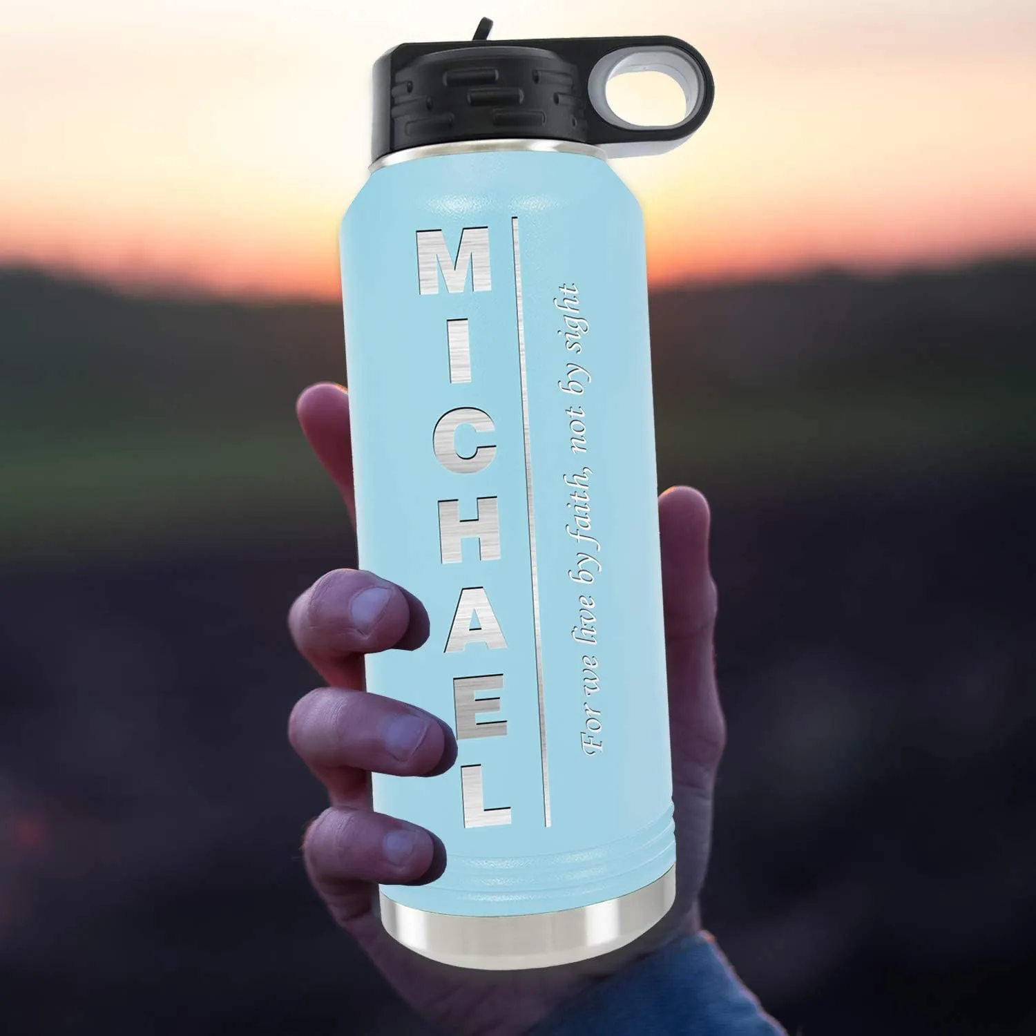 Personalized Water Bottle for Girls 40oz/32oz, Custom Insulated Water Flask, Stainless Steel Sports Double Wall Thermos with Straw and Flip-Top Lid, Name/Text Engraved by iProductsUS, (Light Blue)