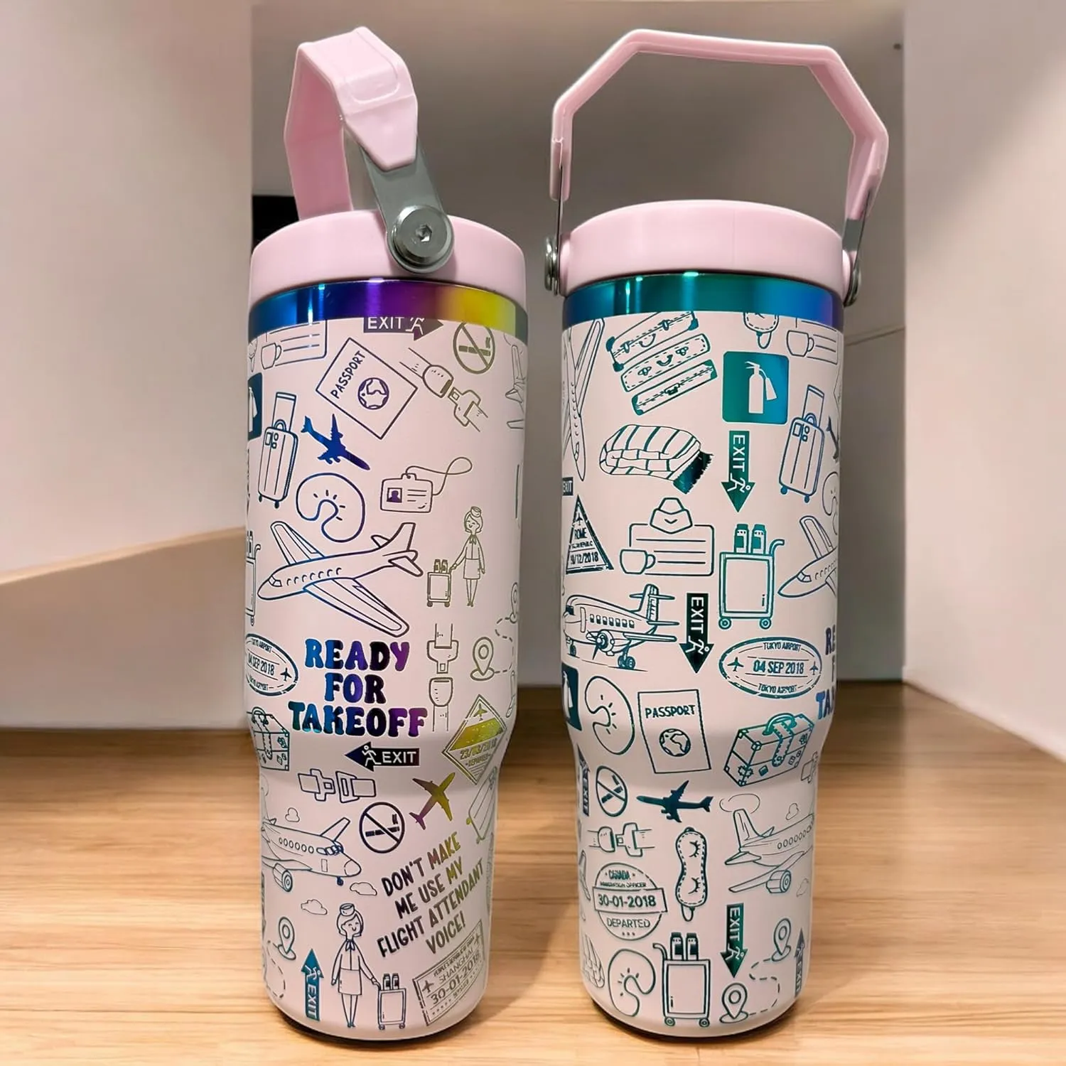 Pharmacist tumbler 40oz cup Pharmacist week Pharmacist water bottle Personalized tumbler Gift for pharmacist student Engraved cup (30oz Light Pink/Rainbow(69)/Flight Attendant(D27))