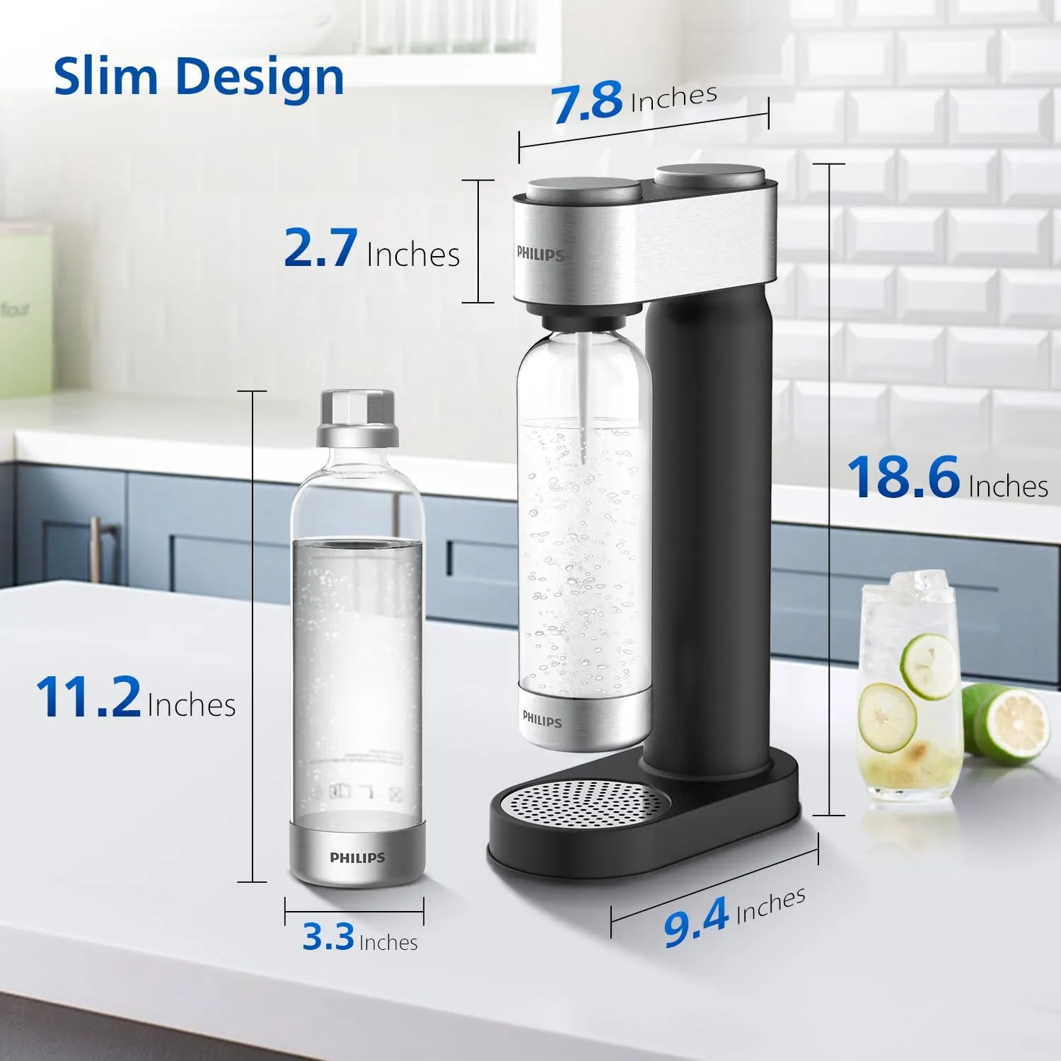 Philips Sparkling Water Maker, Soda Streaming Machine with Quick Twist Bottle, 1L BPA free PET Carbonating Bottle, Soda Maker Compatible with 60L CO2 Carbonator (NOT Included), ADD4902BKOQ/37
