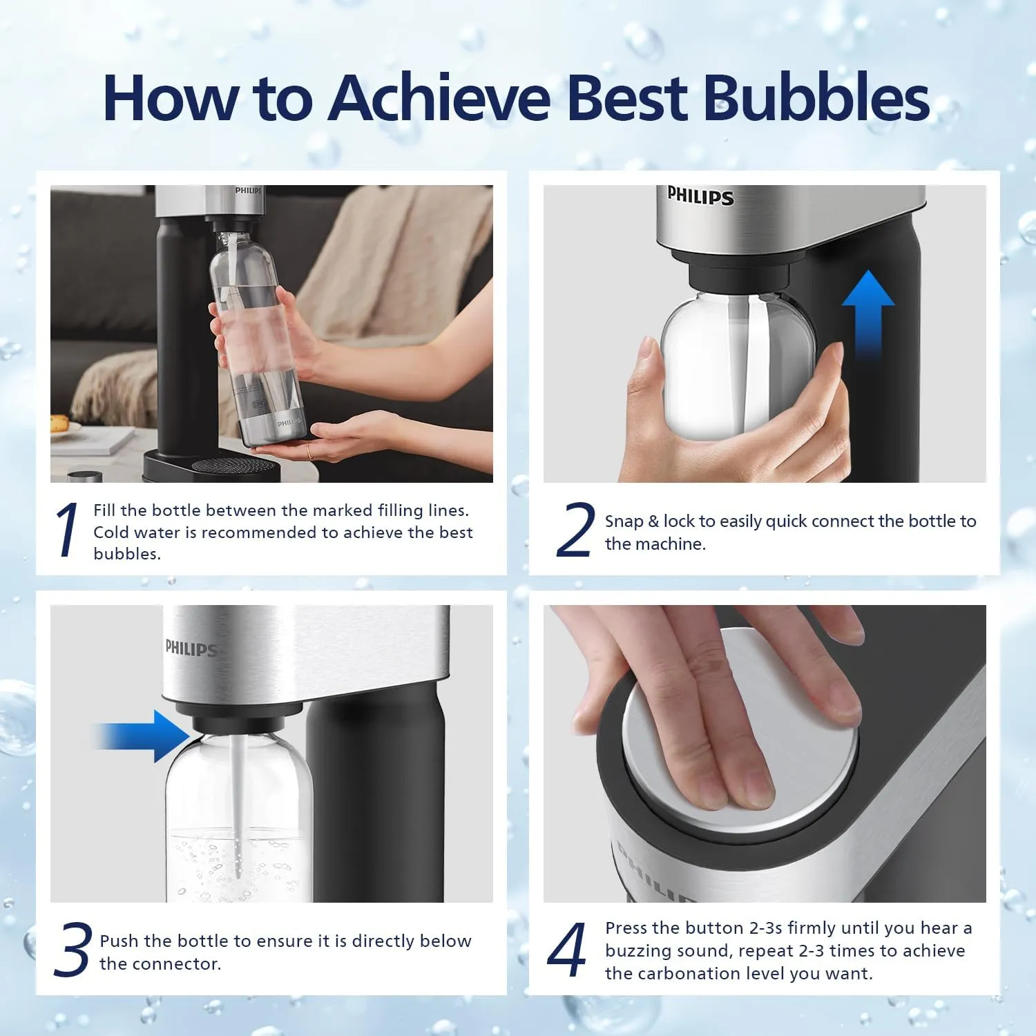 Philips Sparkling Water Maker, Soda Streaming Machine with Quick Twist Bottle, 1L BPA free PET Carbonating Bottle, Soda Maker Compatible with 60L CO2 Carbonator (NOT Included), ADD4902BKOQ/37