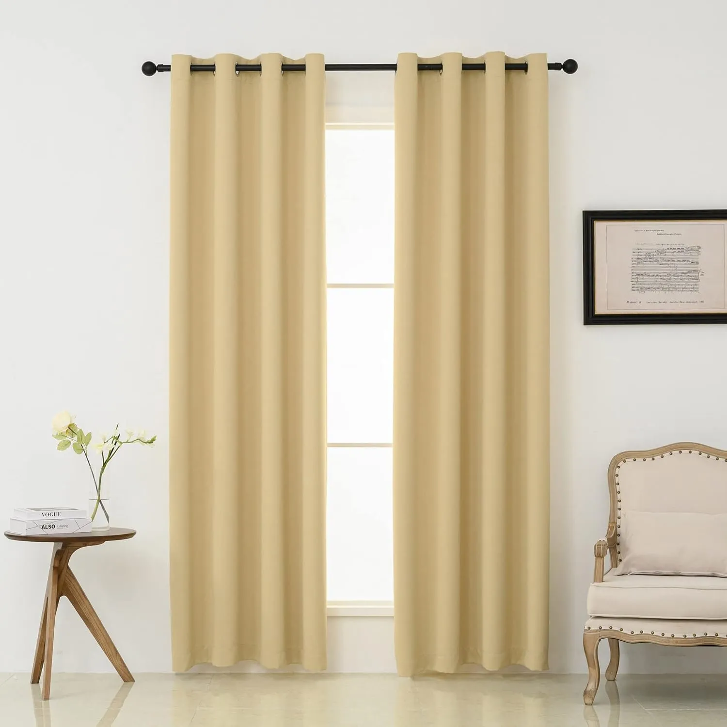 Pickluc Blackout Curtains with Grommet 84 Inches Long 2 Panels Burg, Light Blocking Window Drapes for Living Room, Privacy Protection, Thermal Insulated, Noise Reduction, Beige, 52" W x 84" L