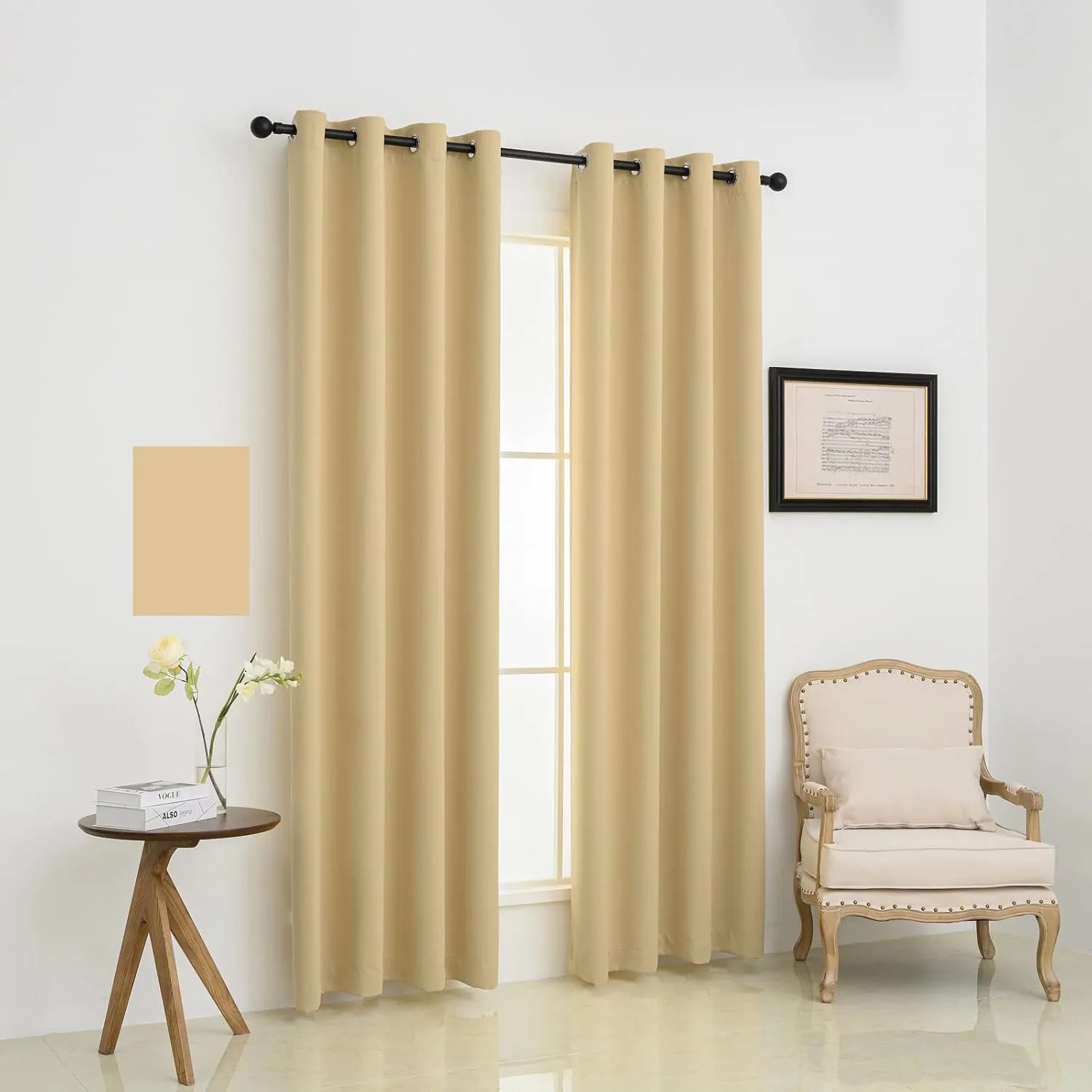 Pickluc Blackout Curtains with Grommet 84 Inches Long 2 Panels Burg, Light Blocking Window Drapes for Living Room, Privacy Protection, Thermal Insulated, Noise Reduction, Beige, 52" W x 84" L
