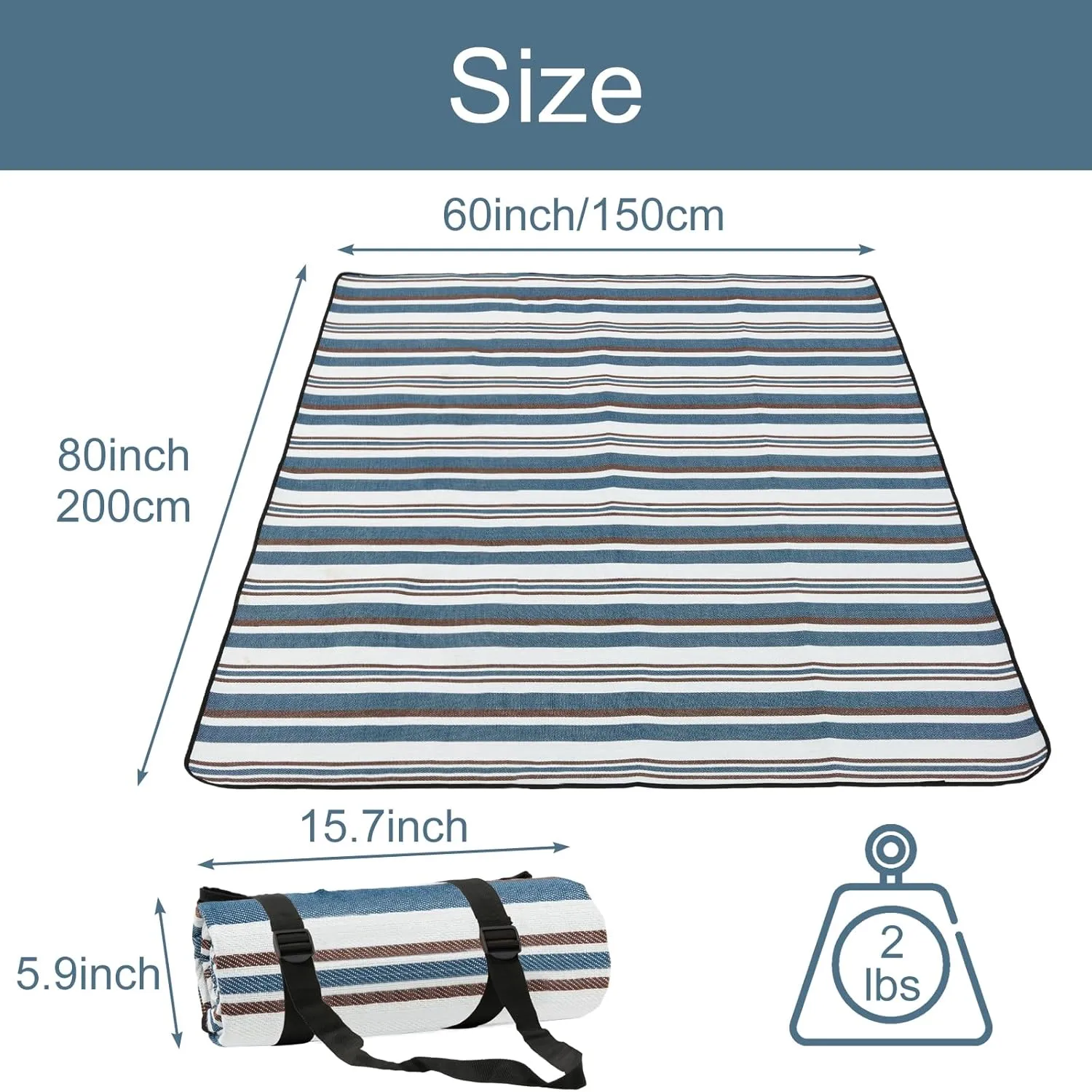 Picnic Blanket with Bag, Comfortable 60" x 80" Mat for Strap, Foldable Outdoor Blanket for Park, Beach, Travel, Camping, Yard, Concerts (Stripe)