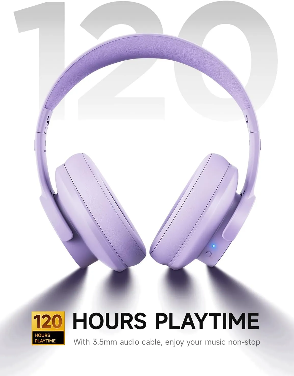 Picun B8 Headphones Wireless Bluetooth, 120H Bluetooth Headphone Over Ear with 3EQ Music Modes, Hands-Free Calls, Deep Bass Headphones for Travel Home Office Cellphone PC (Purple)