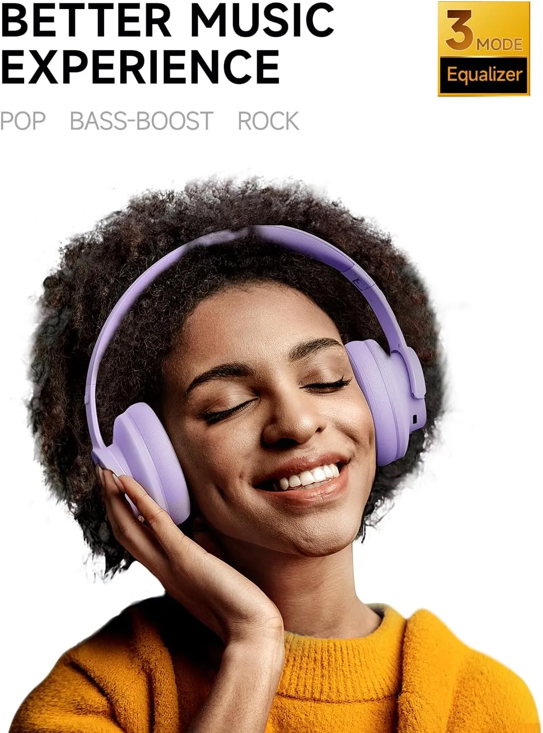 Picun B8 Headphones Wireless Bluetooth, 120H Bluetooth Headphone Over Ear with 3EQ Music Modes, Hands-Free Calls, Deep Bass Headphones for Travel Home Office Cellphone PC (Purple)