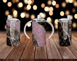 Pink Glitter with Cheetah Print Kids Sippy Cup or Water Bottle