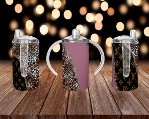 Pink with Cheetah Print Kids Sippy Cup or Water Bottle
