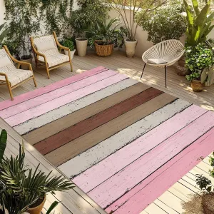 Pink Wood Grain Outdoor Rug 4x6ft Large Patio Rug,Washable RV Camping Outside Area Runner Rug Mat,Brown Vintage Mottled Country Stripes Carpet for Picnic Backyard Deck Porch Balcony Beach & Indoor