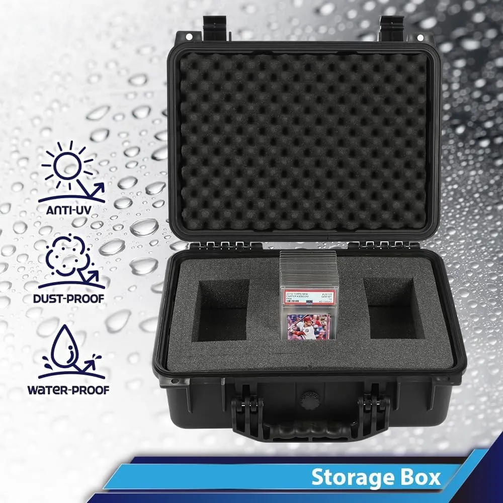 PIT66 Graded Card Storage Box, Trading Card Storage Box, Compatible With BGS PSA SGC FGS Graded Sports Trading Cards More than 40pcs, Impact Absorbing Foam Slots, Includes Padlock, Black