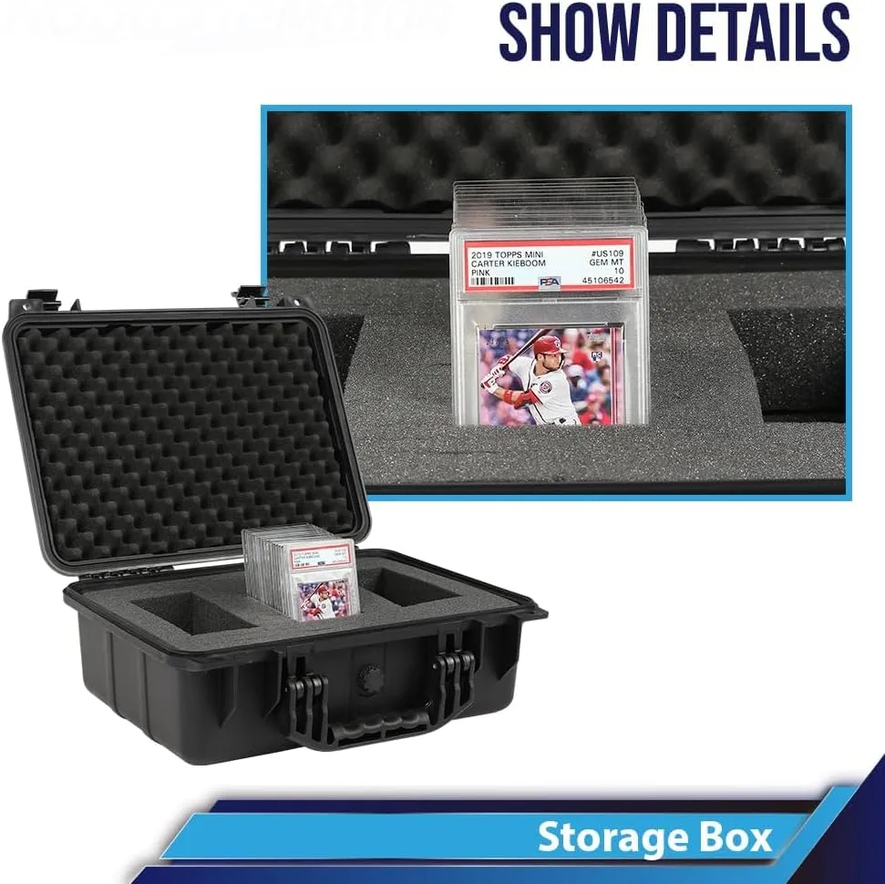 PIT66 Graded Card Storage Box, Trading Card Storage Box, Compatible With BGS PSA SGC FGS Graded Sports Trading Cards More than 40pcs, Impact Absorbing Foam Slots, Includes Padlock, Black