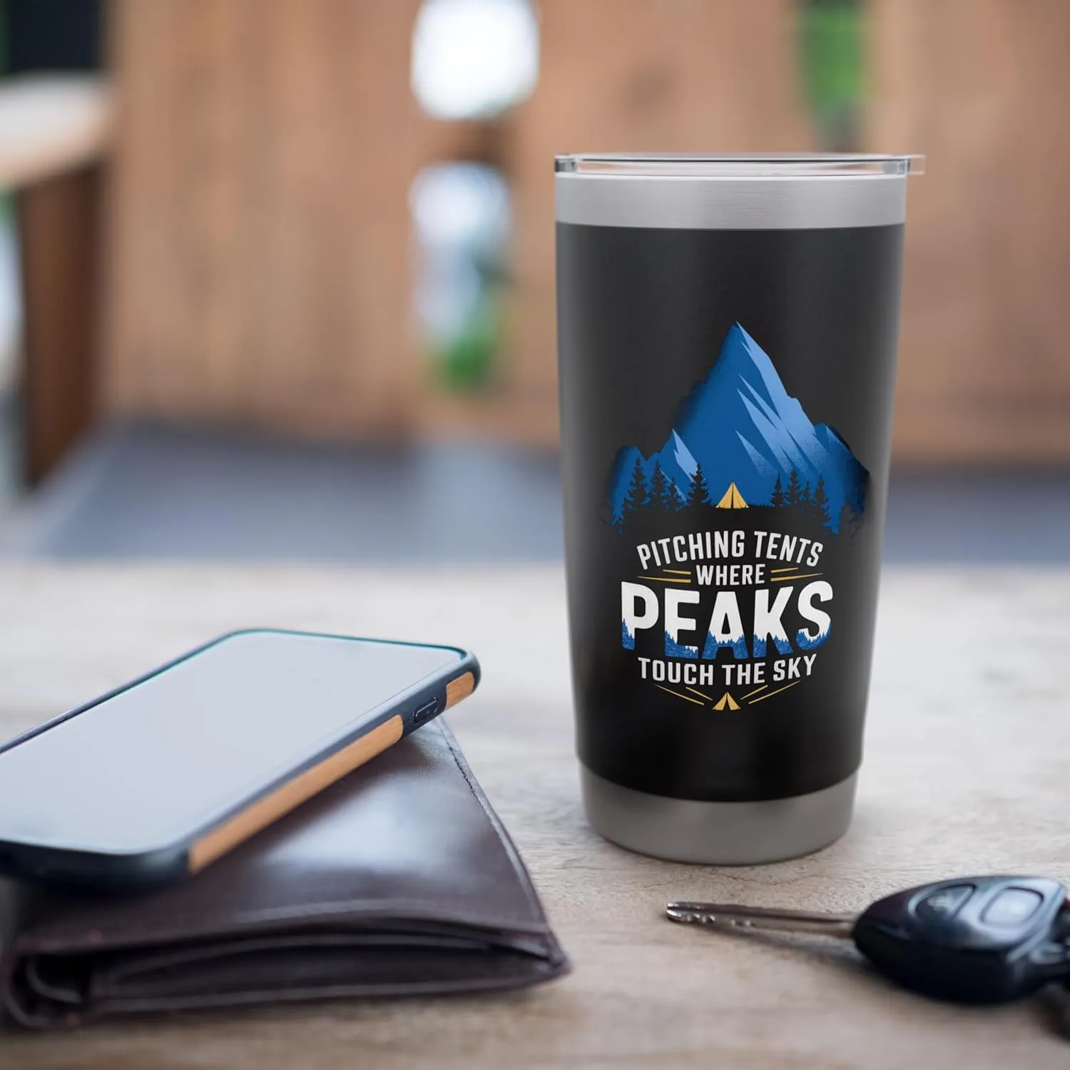 Pitching Tents Where Peaks Touch the Sky Alpine Camping Stainless Steel Insulated Tumbler