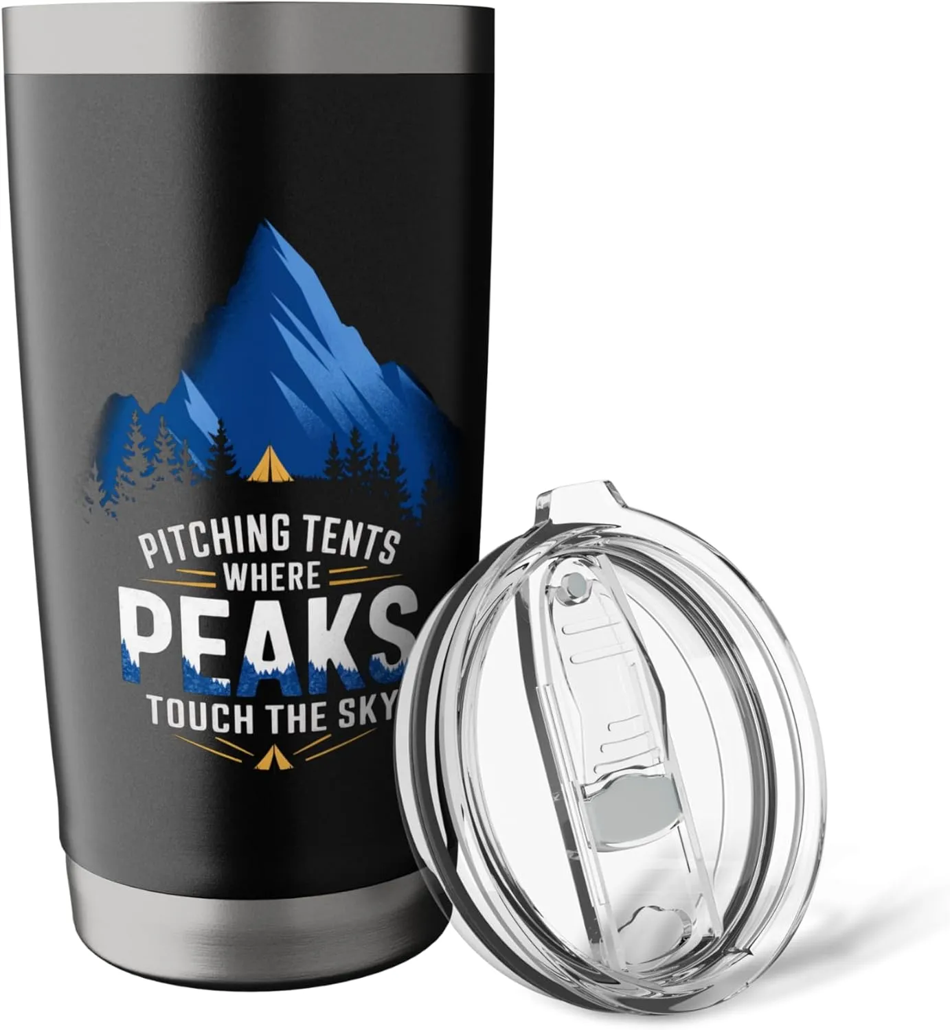 Pitching Tents Where Peaks Touch the Sky Alpine Camping Stainless Steel Insulated Tumbler