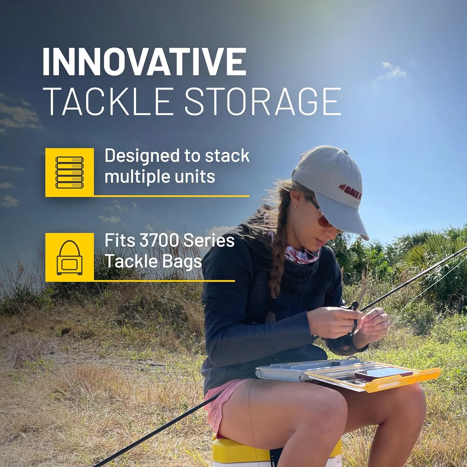 Plano Edge 3700 Spinnerbait Utility Box, Gray and Yellow, Holds Up to 36 Individual Spinnerbaits, Rust-Resistant and Waterproof Bait Storage Organizer